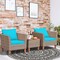 Modern Patio Conversation Set 3 Piece Rattan Sofas with Cushions Acacia Coffee Table